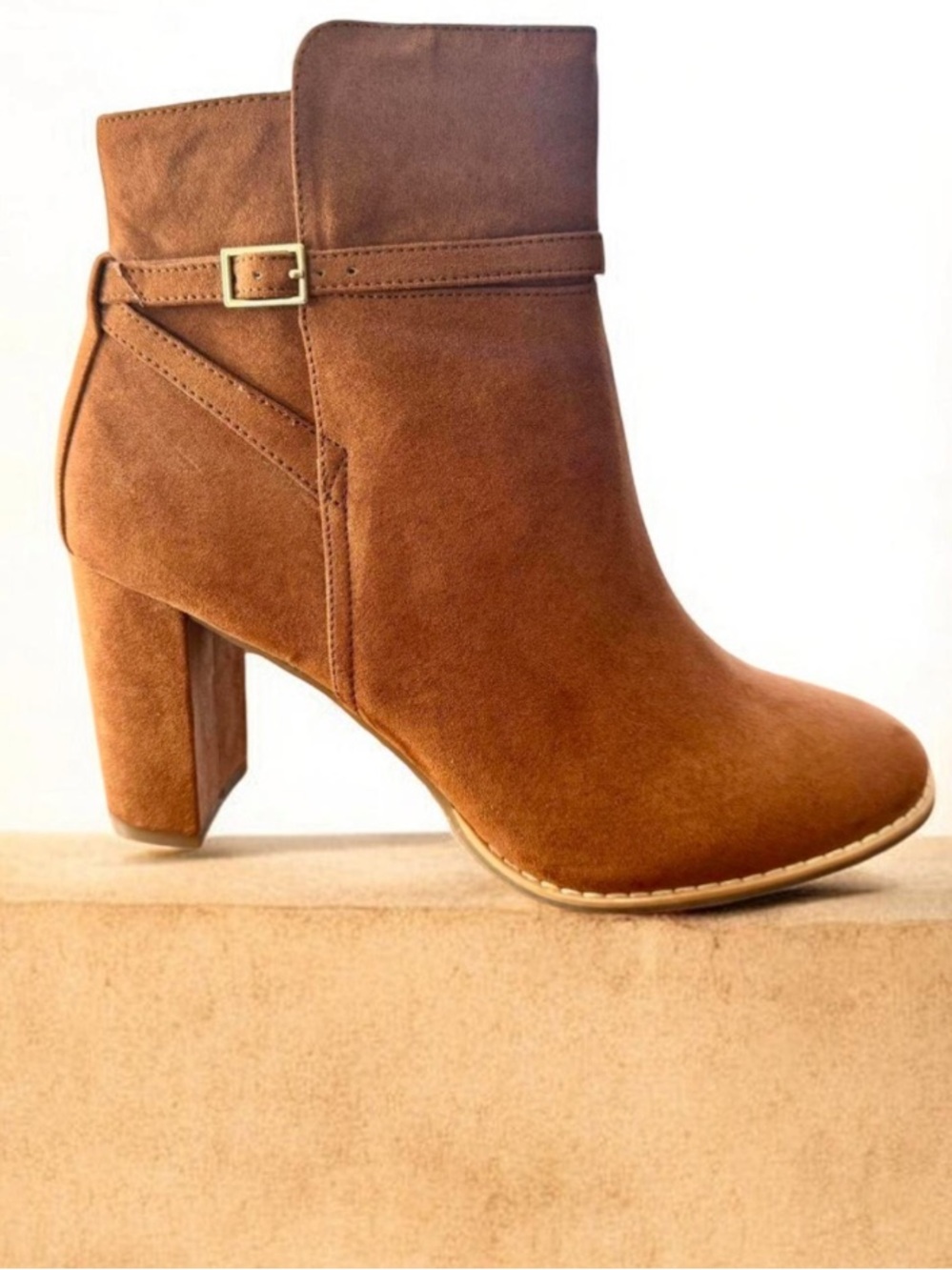 Banana Republic Chestnut Suede Block-Heel Ankle Boot preloved wear GC! See photo